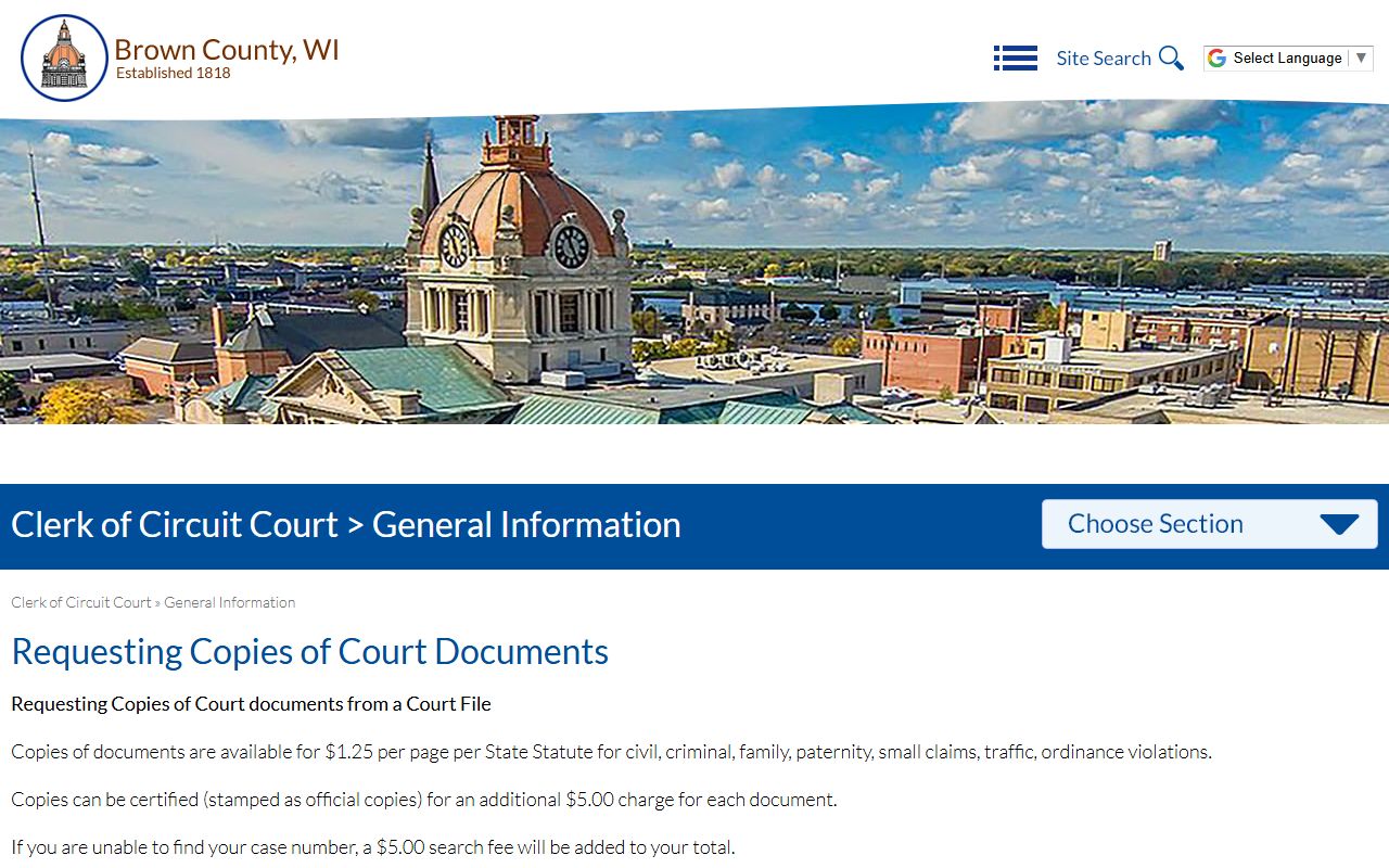 Brown County Criminal Records court document requests