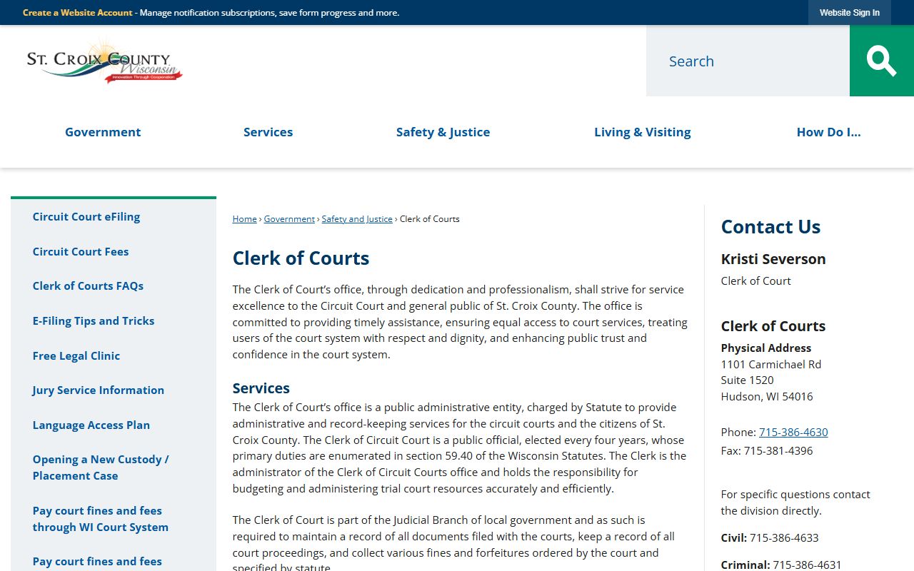 St. Croix County Criminal Records clerk of courts