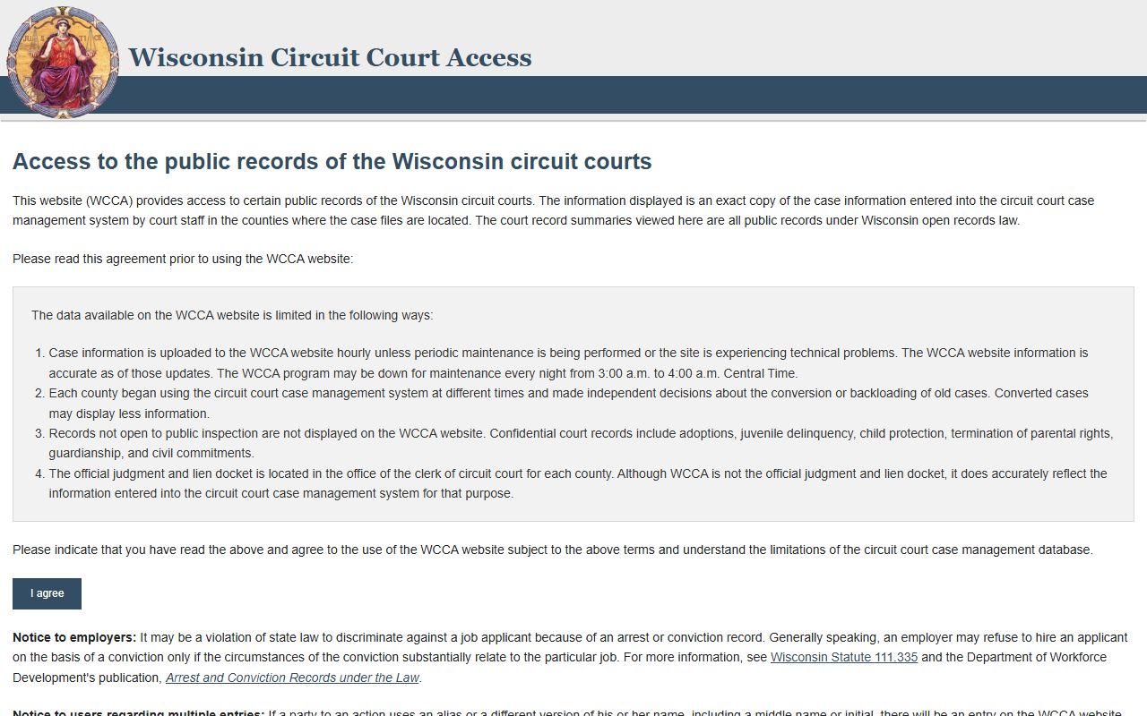 Wisconsin Criminal Records uniform crime reporting page